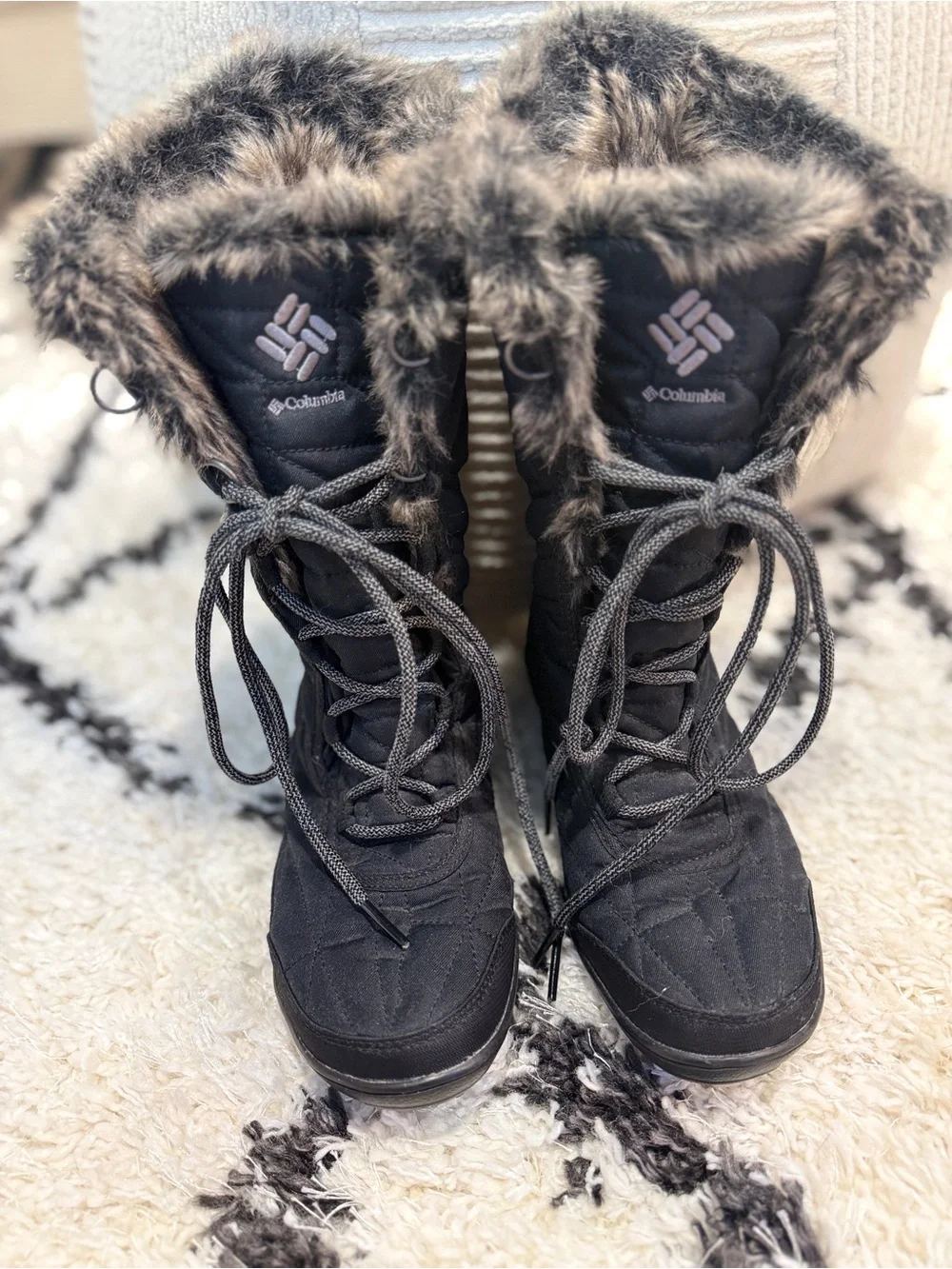 Columbia Minx Mid III Omni-Heat Waterproof Snow Boots Black Faux Fur Women’s 8.5